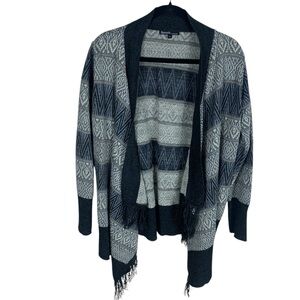 Women's Berretti Gray Fair Isle Long Sleeve Fringe Trim Wool Blend Cardigan XL